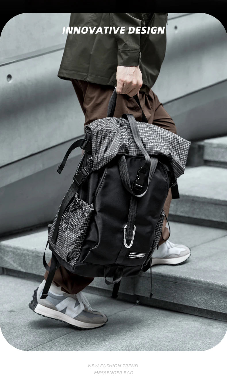 Men's Backpack Roll Top Travel Expandable Large Capacity Backpack Waterproof Outdoor Motorcycle Riding Hike Sports Bags - Clikcy