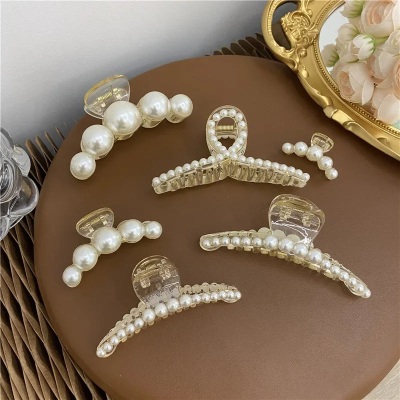 Elegant Hyperbole Big Pearls Acrylic Hair Claw Clips Big Size Makeup Hair Styling Barrettes for Women Hair Accessories - Clikcy