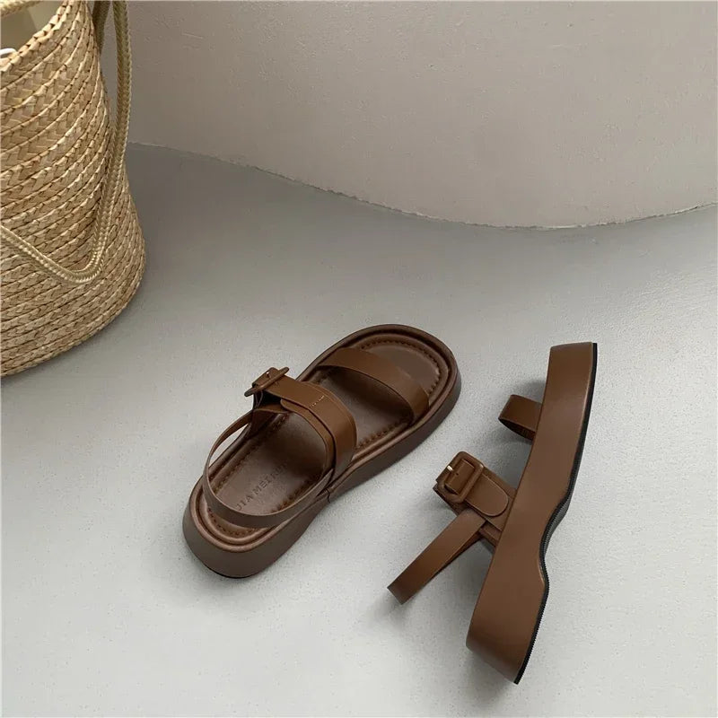 2025 New Gladiator Summer Sandals Fashion Platform Flats Elegant Open Toe Ankle Strap Dress Shoes - Clikcy