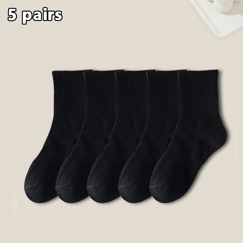 5Pairs Brand Men Cotton New Style White Socks Men Soft Breathable Sports Long socks Summer Winter for Male Socks Plus Size - Clikcy