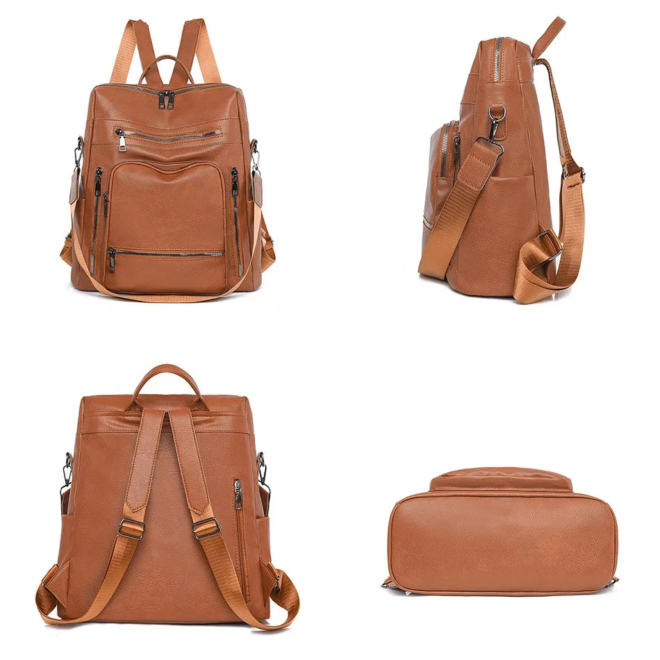 High-quality Leather Women Classic Back Pack 2025 Solid Color Luxury Travel Backpack Casual School Bags Girls Mochilas Feminina - Clikcy