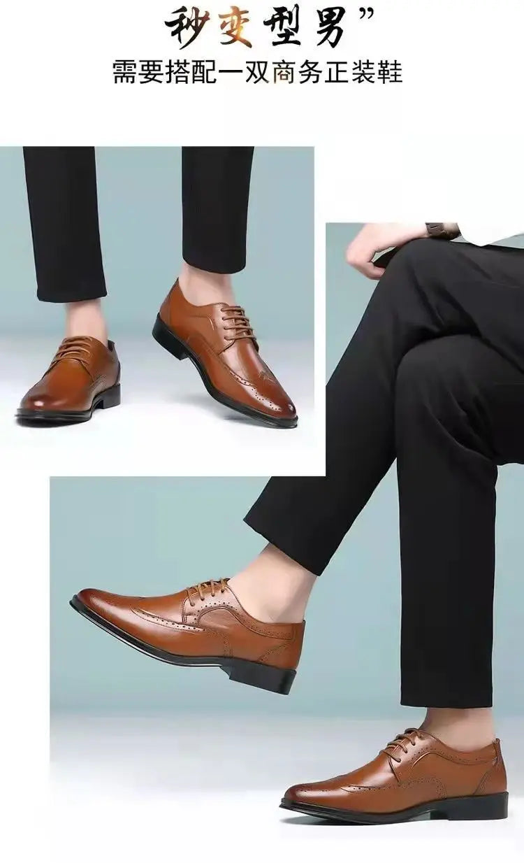 Men's Classic Retro Brogue Shoes Mens Lace-Up Business Leather Shoes Dress Office Flats Men Wedding Party Oxfords Work Footwear