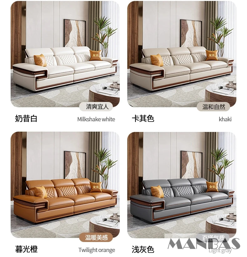 MINGDIBAO Premium Italian Genuine Leather Sofa Set for Living Room with Adjustable Headrests, Bluetooth Speaker, Wireless Charge