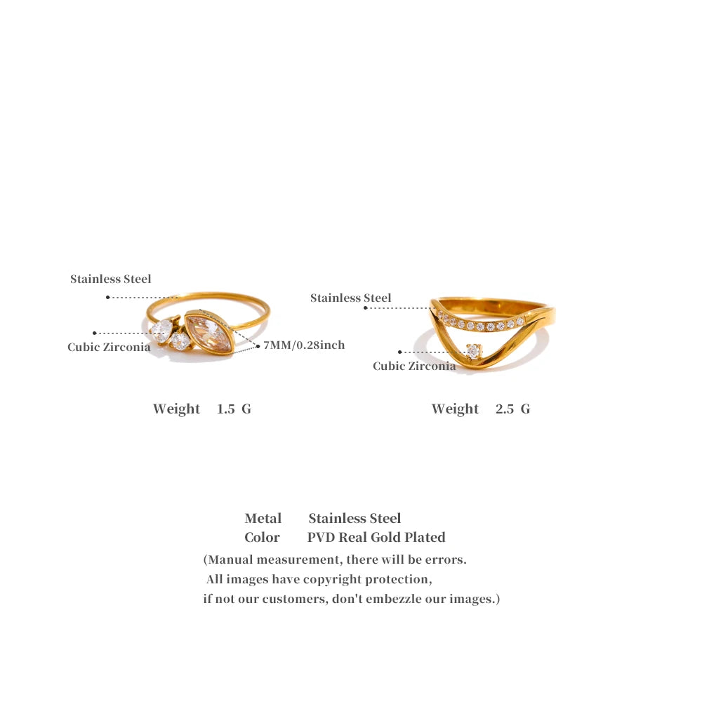 Yhpup Size 6 7 8 Delicate Shiny CNC Cubic Zirconia Ring High Quality 18K Gold PVD Plated Stainless Steel Finger Jewelry Gift - Clikcy