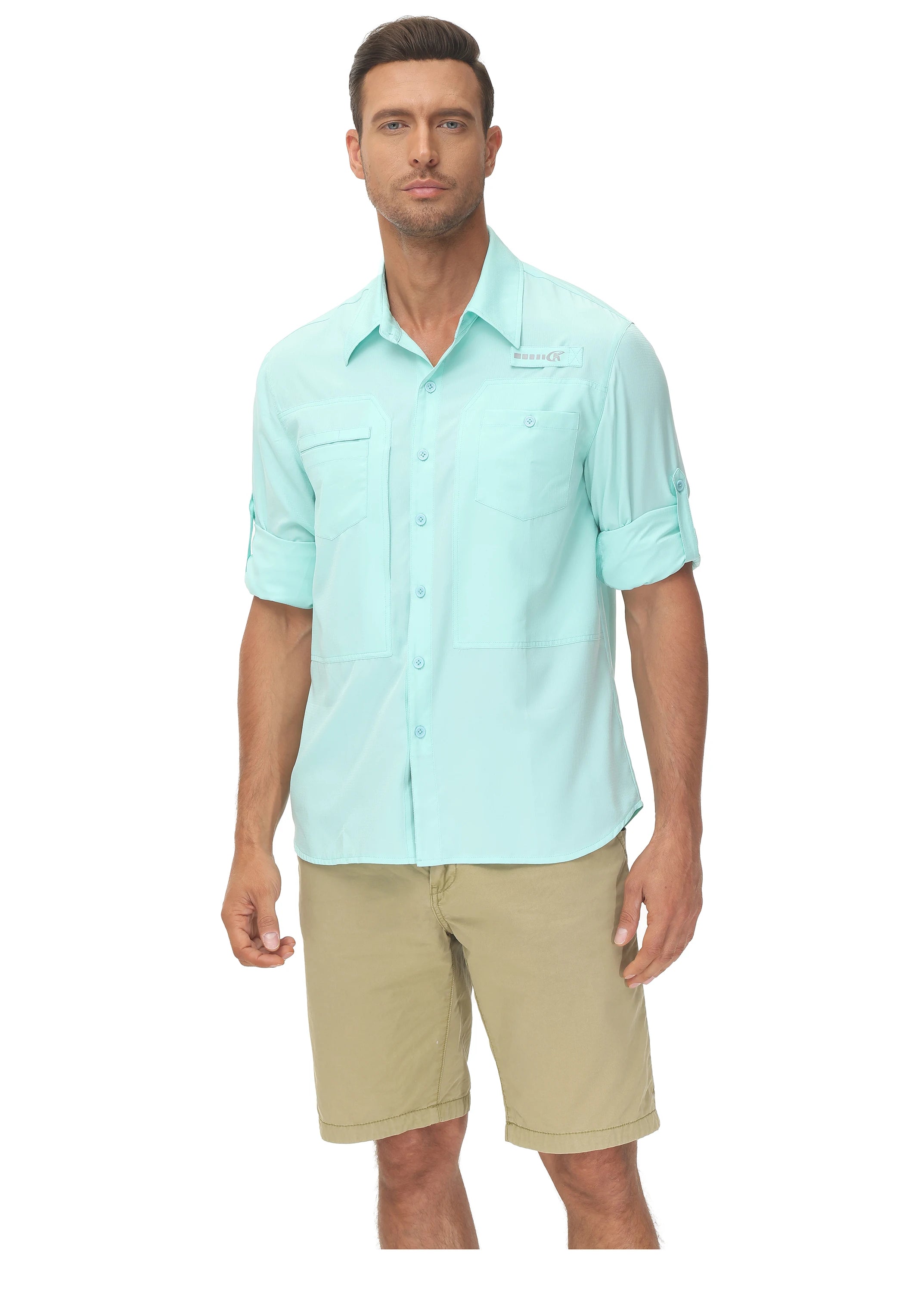 Men's UPF 50+ Casual Long Sleeve Fishing Shirts, Sun Protection Lightweight Breathable Button Down Fishing Shirt with Back Mesh - Clikcy