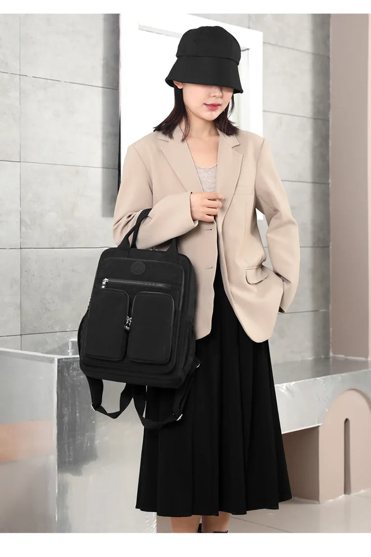 Multi-pocket Nylon School Backpack Casual Women's Backpack Lightweight Large Capacity School Bag Large Capacity Travel Backpack - Clikcy