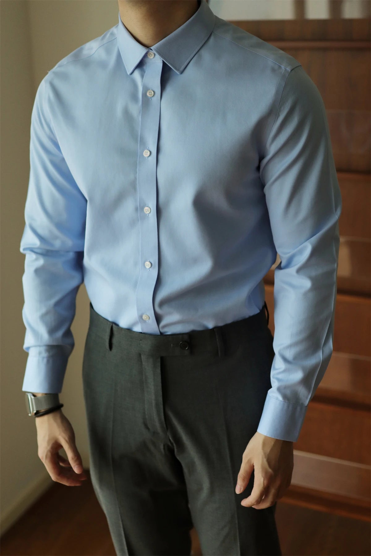 Men's long sleeved shirt casual, simple, high-quality, wrinkle free, slim fit, business formal, all season collection