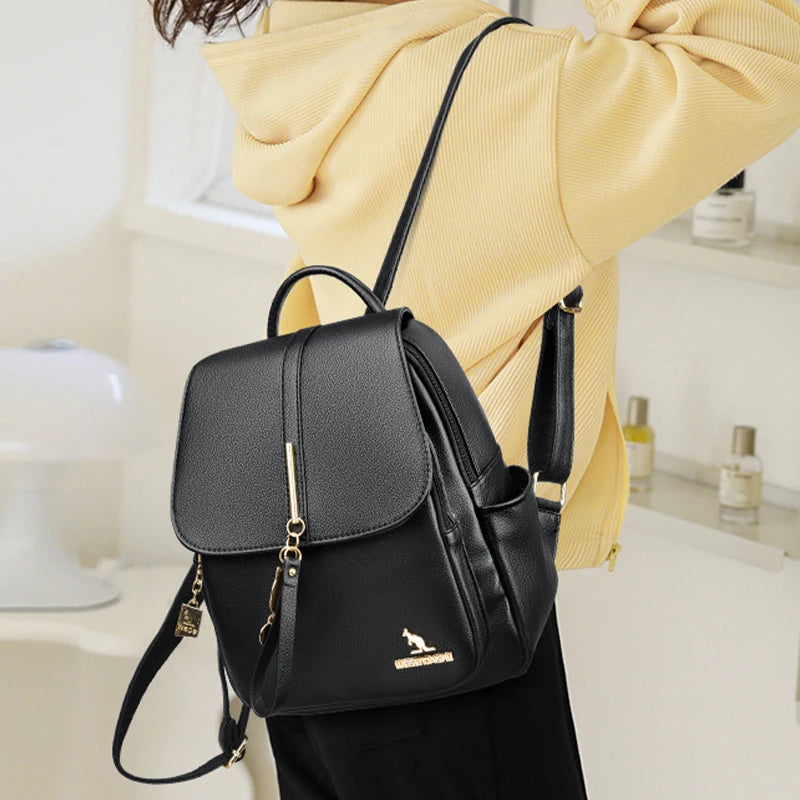 College Women Backpack Designer Soft Leather Vintage Packbag Female Travel Back Pack School Bags for Teenage Girls Shoulder Bag - Clikcy