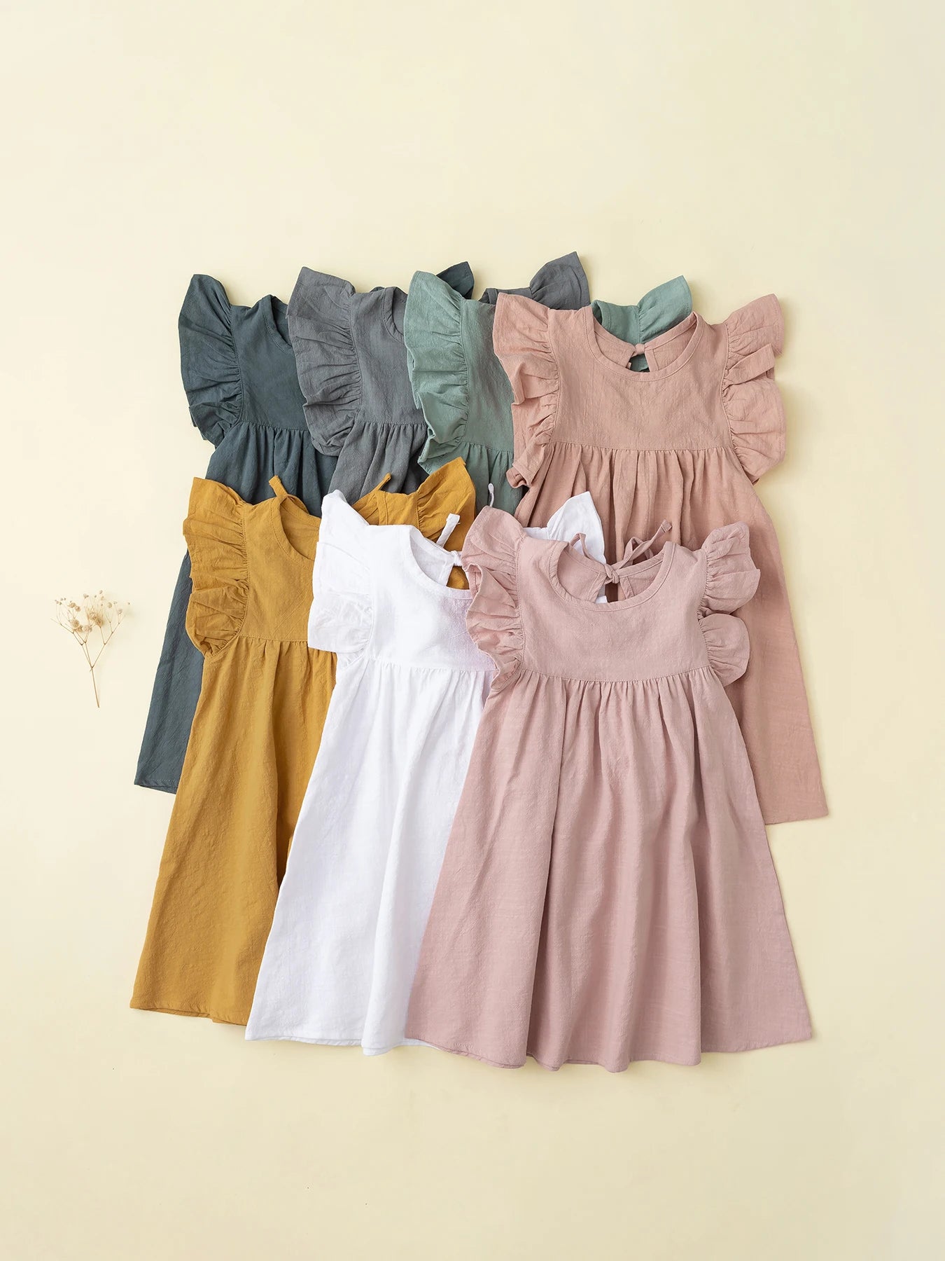 Baby Girls' Flying Sleeve Dress Tie-back Overall Dress Cotton Kids Casual Clothes Summer 2024 - Clikcy