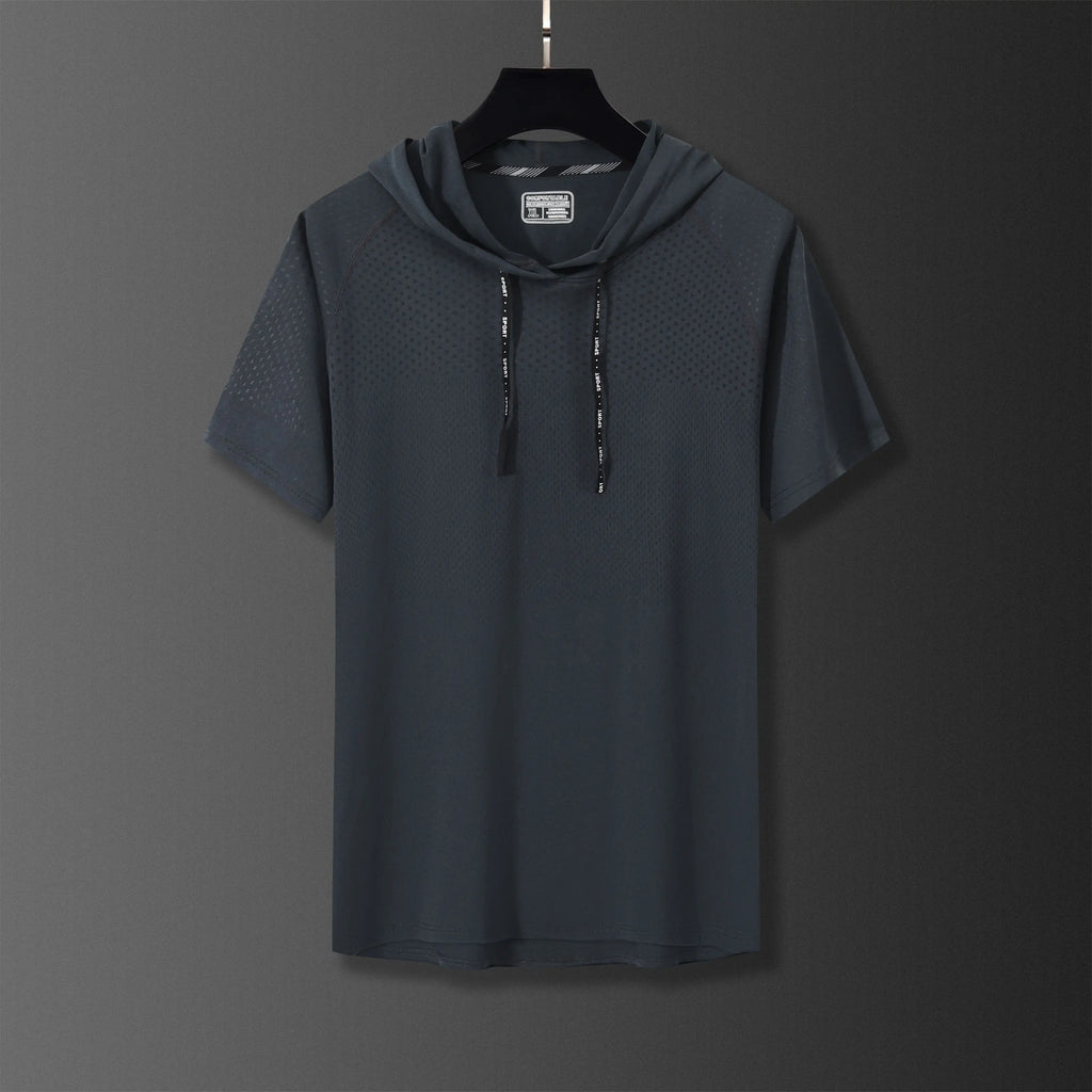 Youthful Vitality Summer Sweatshirts Thin Men's Printing Hooded Quick Drying Breathable Casual Motion Loose Short Sleeve Tops - Clikcy