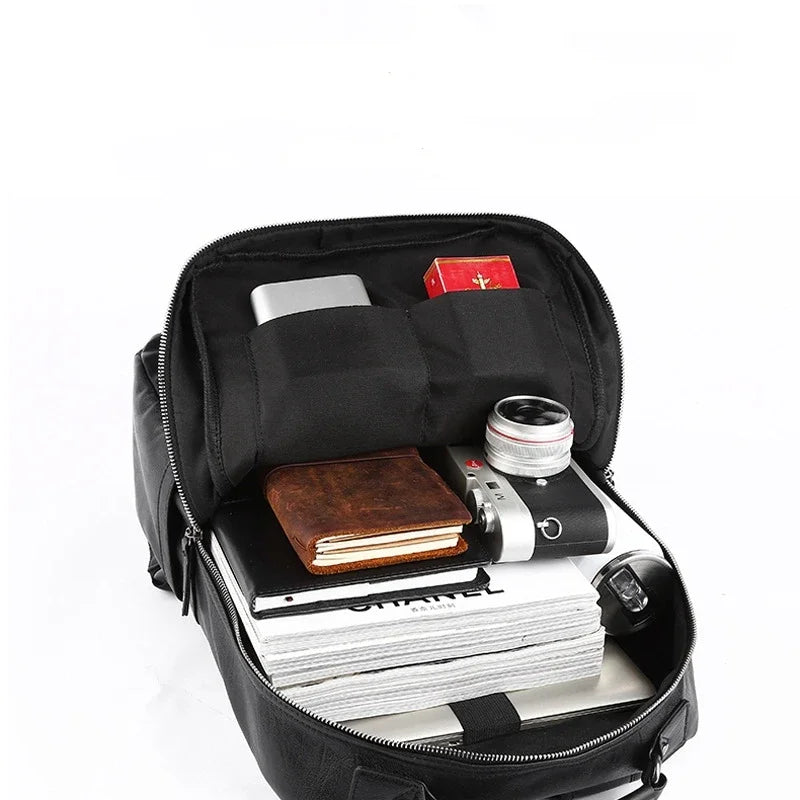 Simple Fashion Men's Backpack Soft Pu Leather Backpack Men Large Capacity 14inch Laptop Bag Students Schoolbags Travel Back Pack - Clikcy