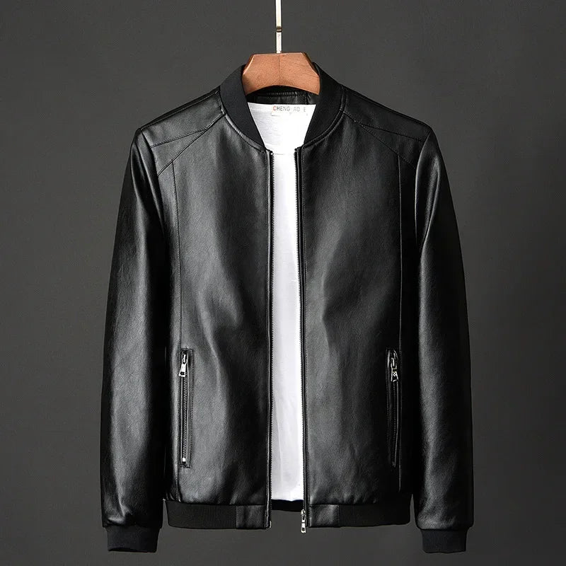 2024 Autumn New Men Black Biker PU Leather Coat Korean Fashion Men Pu Leather Jacket Trend Casual Fit Slim Baseball Clothes 8Xl - Clikcy