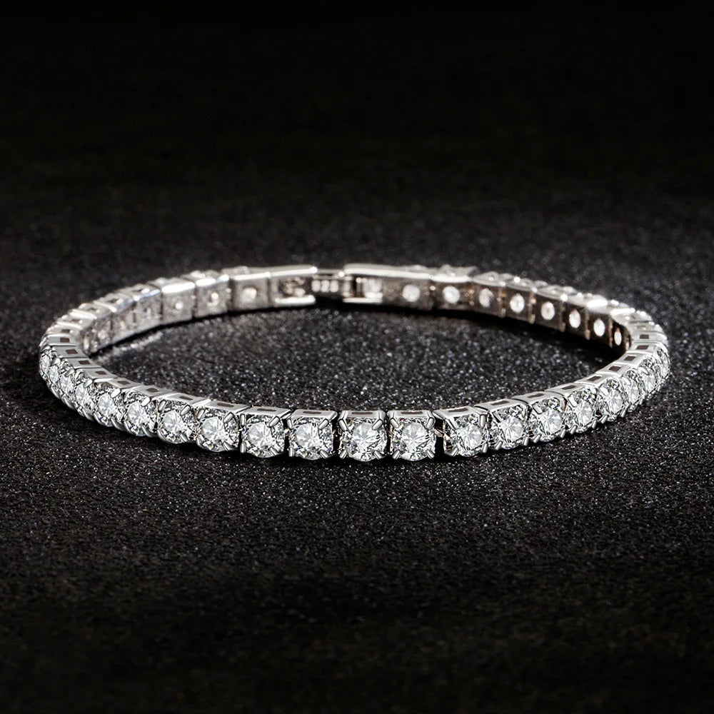 Lihong S925 Sterling Silver Bracelet Zirconia Tennis Ball Women Fashion Simple Engagement Wedding Charm Jewelry 4mm 16-20cm - Clikcy