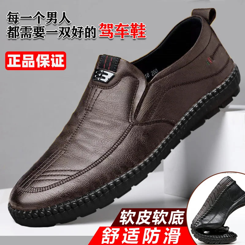 Mens Leather Loafers Non Slip Walking Flats Breathable Outdoor Slip on Casual Shoes for Male Work Office Driving Sneakers2 - Clikcy