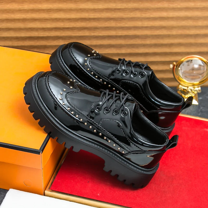 Men Casual Office Business Formal Oxford Thick Bottom Dress Shoes Men Gentleman Outdoor Patent Leather Wedding Shoes Fashion