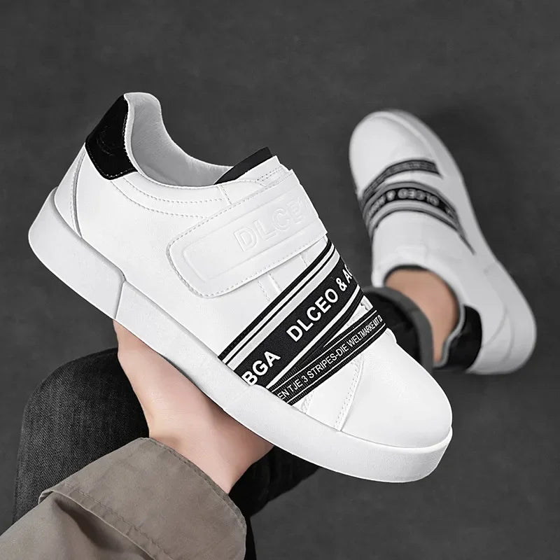 Original Design Leather Sneakers Men Trendy HOOK&LOOP Non-slip Men's Skateboard Shoes Fashion White Casual Sports Shoes For Men - Clikcy
