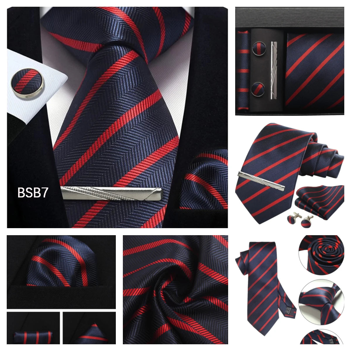 Classic 100% Silk Men's Ties In Gift box 8cm Plaid Dot Striped Business Necktie Handkerchief Cufflinks Wedding Party Tie Set