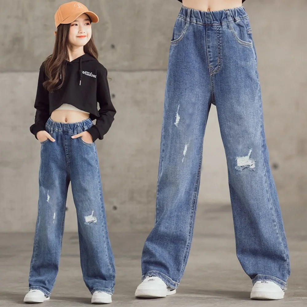 Thin Kids Pants Children's Clothing Sweatpants Clothes Teenage Girls Clothing Jeans Denim Streetwear Fashion Casual Harajuku - Clikcy