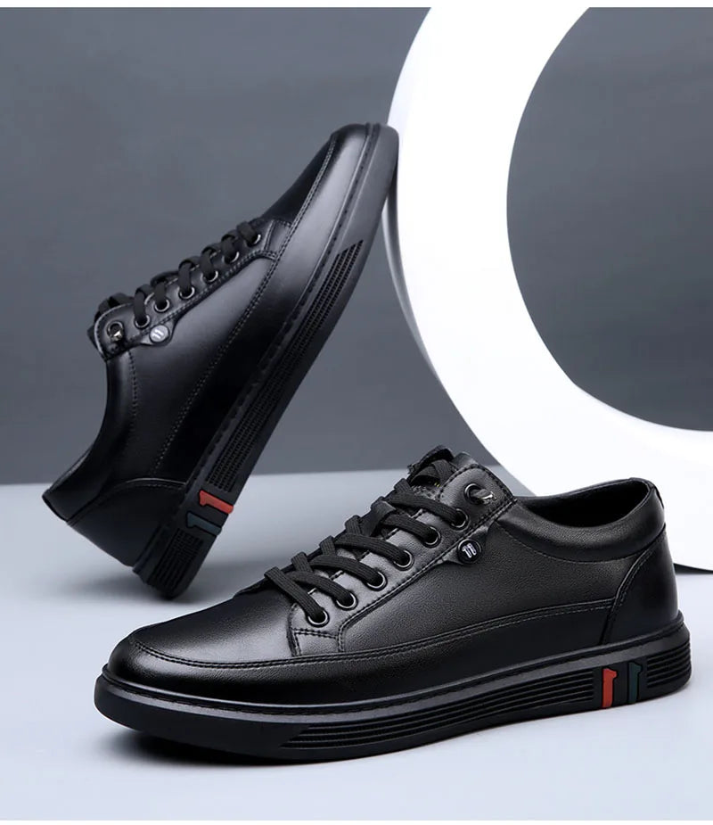 Spring Autumn Genuine Leather Shoes Men Footwear Soft Cowhide Casual Flat Brand Pure Black - Clikcy