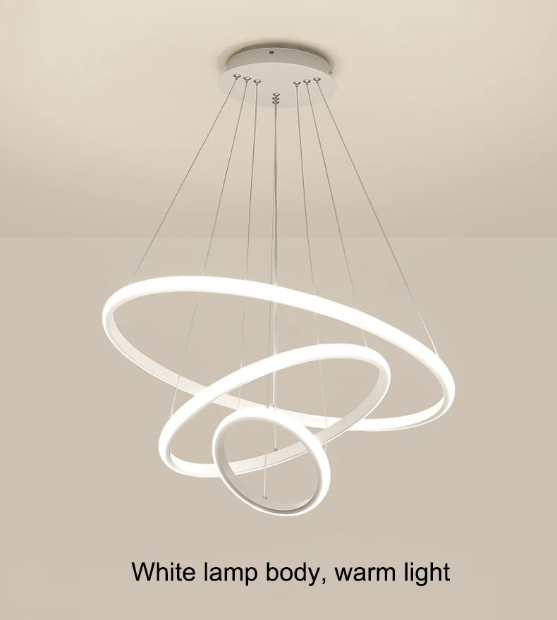 Modern Pendant Lamp Led Rings Circle Ceiling Hanging Chandelier Black Loft Living Dining Room Kitchen Indoor Lighting Fixture - Clikcy