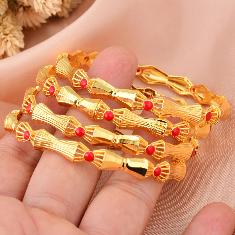 24K Luxury Gold Color Bangles For Women Wedding Bride Bracelets Gold Color Jewelry Middle East African Gifts