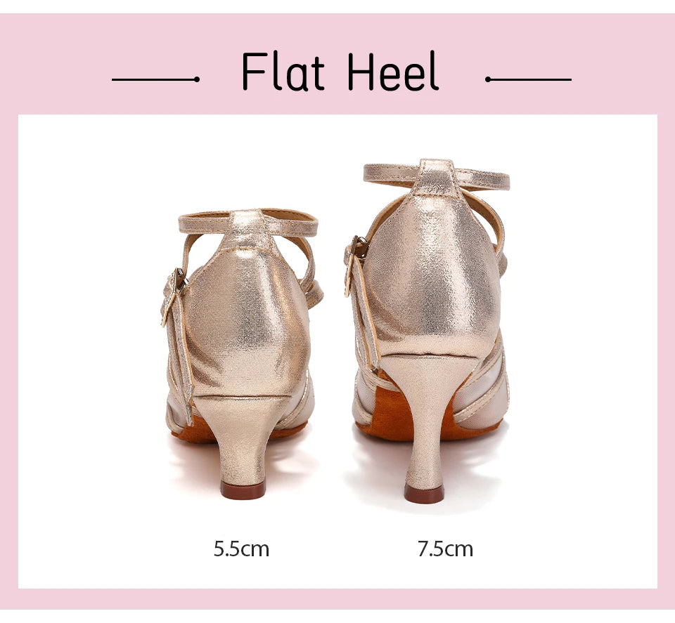 SWDZM Women Latin Dance Shoes Girls Ballroom Dance Shoes Soft Bottom High heel Ladies practice Latin Salsa Shoes heeled 7.5CM - Clikcy