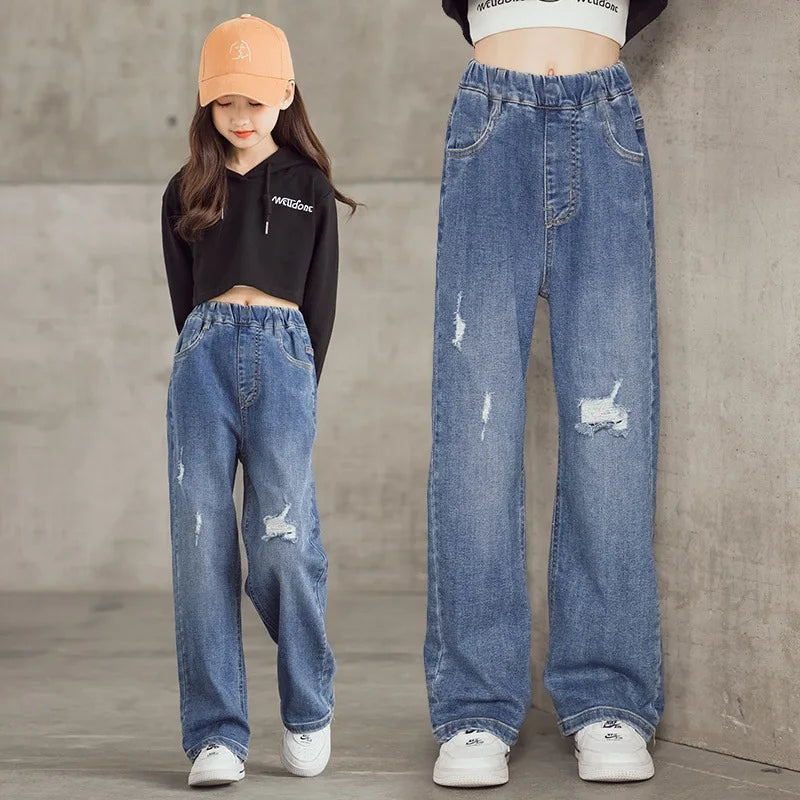 Thin Kids Pants Children's Clothing Sweatpants Clothes Teenage Girls Clothing Jeans Denim Streetwear Fashion Casual Harajuku - Clikcy