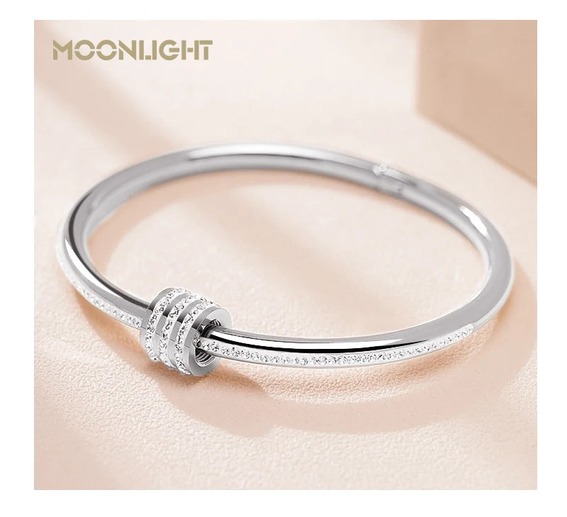 MOONLIGHT Classic Stainless Steel Zircon Bangle For Women Circular Screw Bracelet Female Jewelry Gifts Fashion Accessories - Clikcy