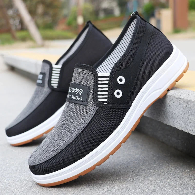 Men's Low-Top Casual Work Shoes Canvas Slip-On Loafers Flat Heel Breathable Comfortable Walking Shoes for Men - Clikcy