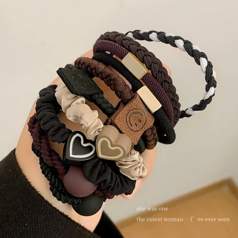 5/10pcs/Set Elegant Heart Ball Elastic Hair Bands For Women Ponytail Hair Tie Scrunchie Rubber Bands Fashion Hair Accessories - Clikcy