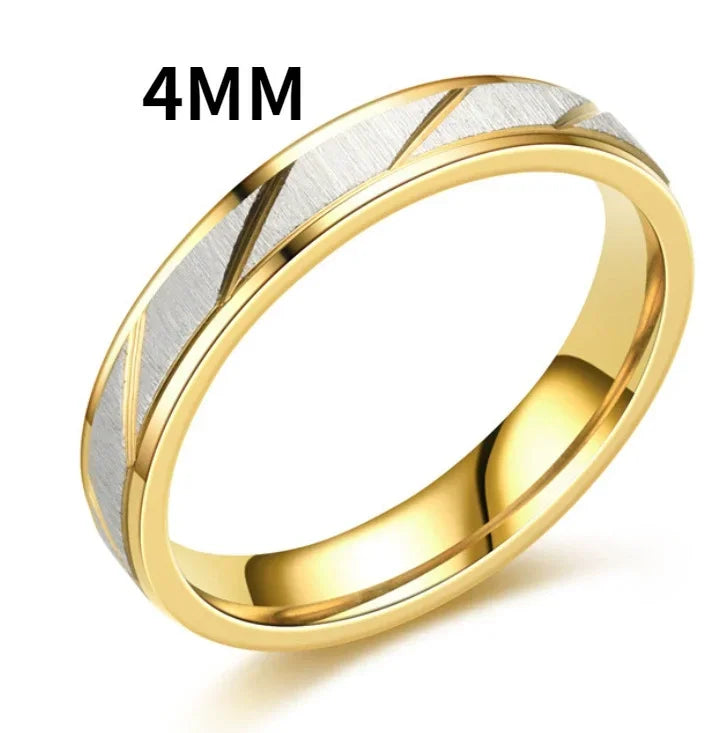 Fashion Gold Stripes Couple Rings 6mm 4mm Stainless Steel Contrast Color Jewelry Valentine's Day Gifts - Clikcy