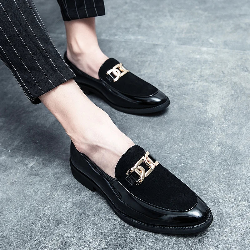 Italian Fashion Leather Shoes Moccasins For Men Casual Man Shoe Business Male Formal Pointed Fashion Wedding Black Skin