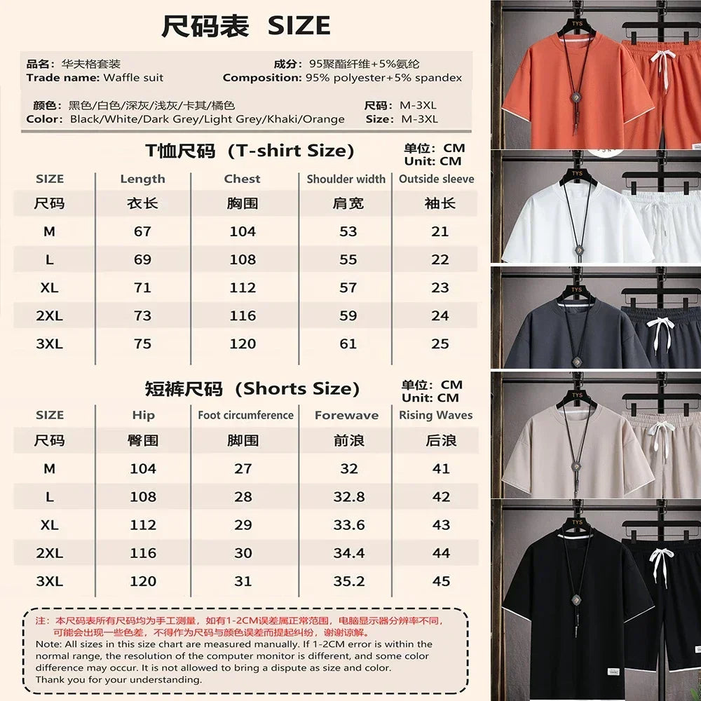 2025 New Fashion casual trend Men's sports suit Short sleeve T-shirt and outdoor summer sports shorts two-piece set size M-3XL - Clikcy