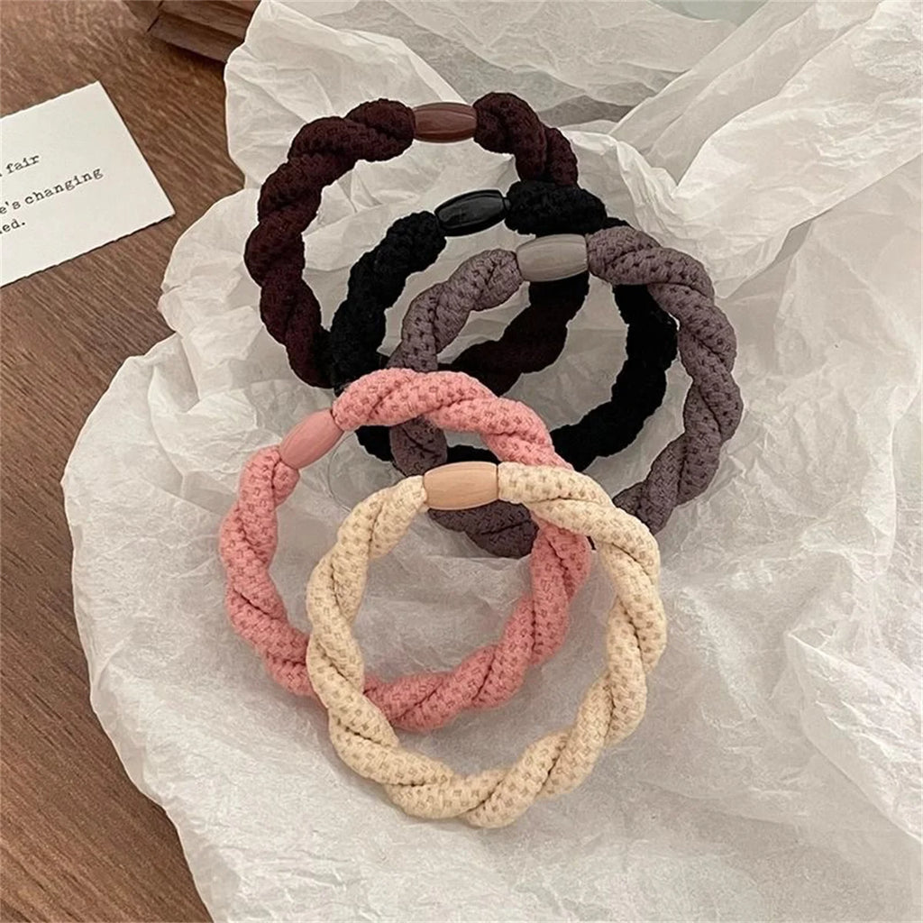 5pcs/Set Twisted Hair Ties Thick Rubber Bands Elastic Hair Band Women Hair Accessories Basic Daily Headwear - Clikcy
