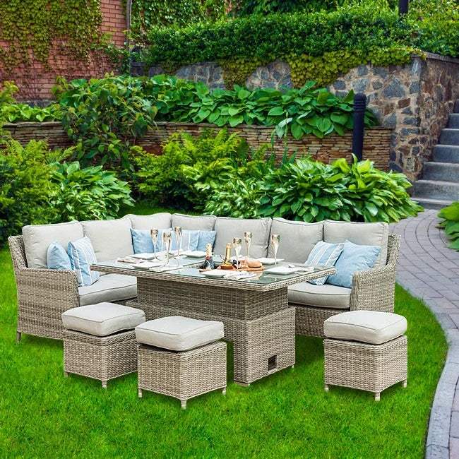 Custom Modern 6 Seat Corner Sofa Patio Outdoor Rattan Dining Outdoor Furniture Sets Rattan Garden Furniture - Clikcy