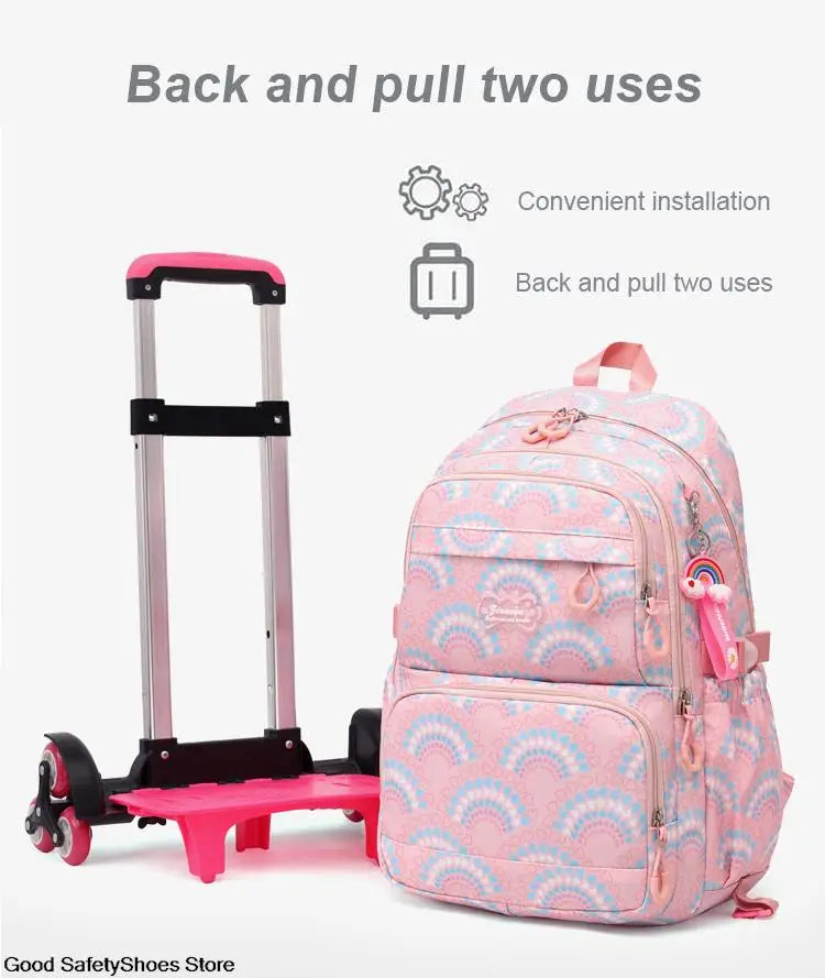 Rolling School Bags for Girls Backpack Children Waterproof School Backpacks with Wheels Middle School Trolley Luggage Back Pack - Clikcy