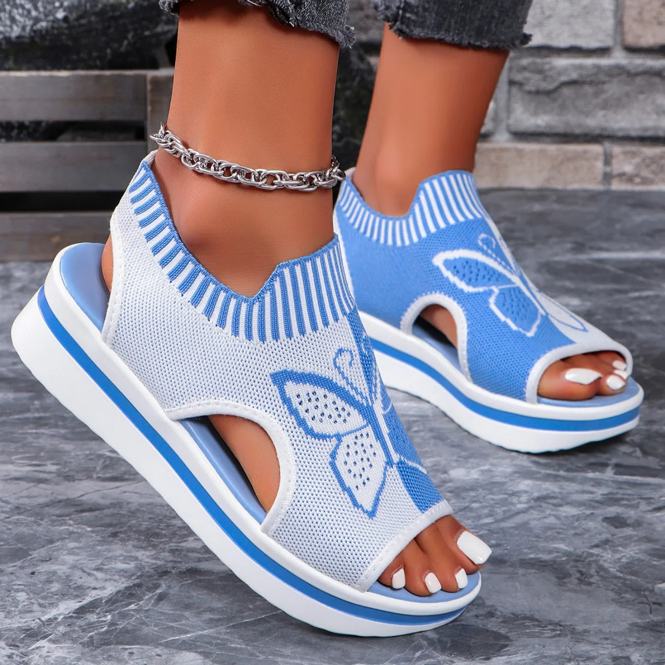 Women Flat Sandals Mesh Fish Mouth Casual Low Heels New Summer Slides Women Platform Shoes Sports Wedges Beach Comfort Sandals