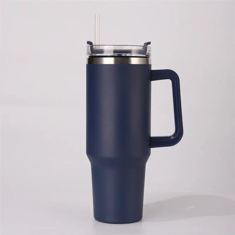 40oz 304 Stainless Steel Insulated Water Bottle,Thermal Coffee Car Cup, Cold Hot Mugs Vacuum Flask With Handle Straw,For Sport - Clikcy