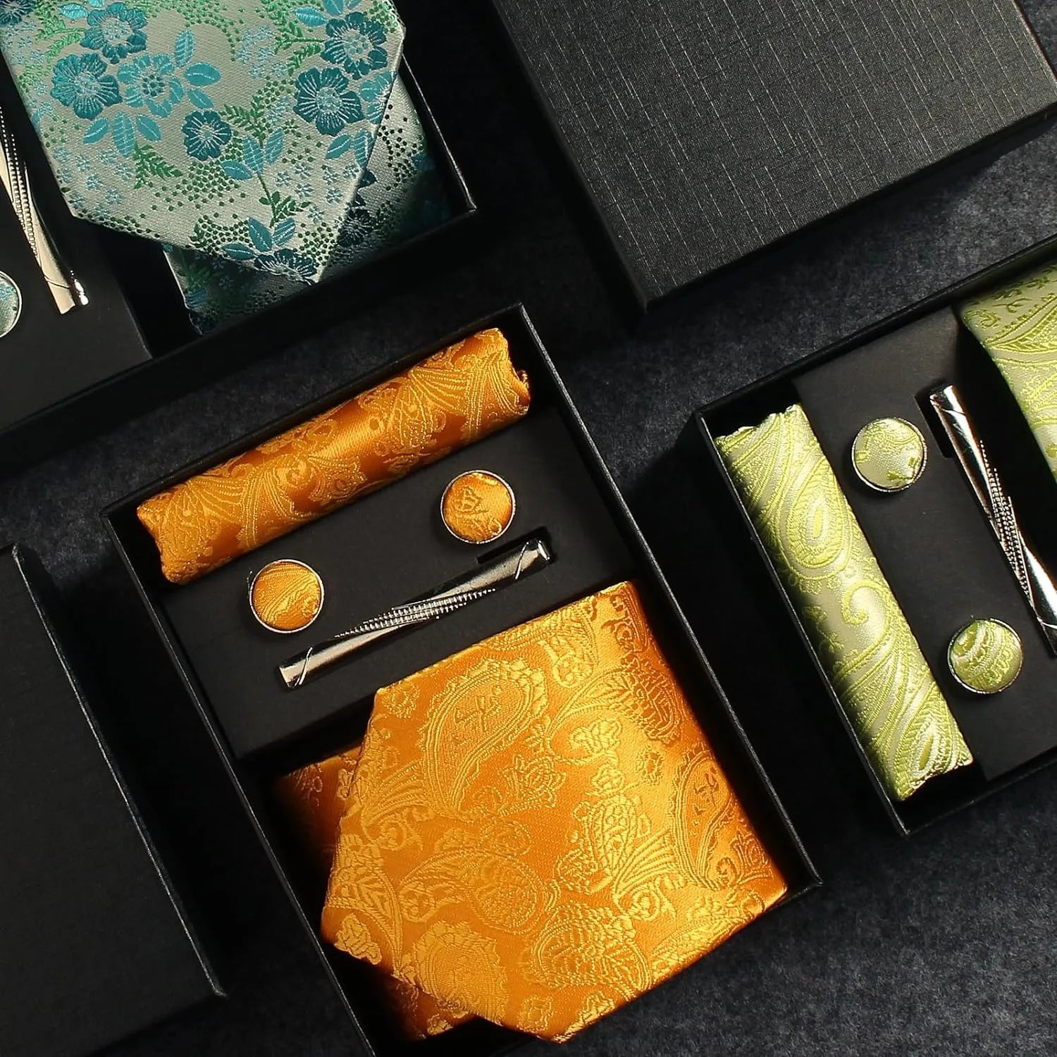 100% Silk Necktie Paisley Floral Mens Tie Top Quality Business Tie Pocket Square Tie Clip Cufflinks Set Classic For Men Gift Box - Clikcy