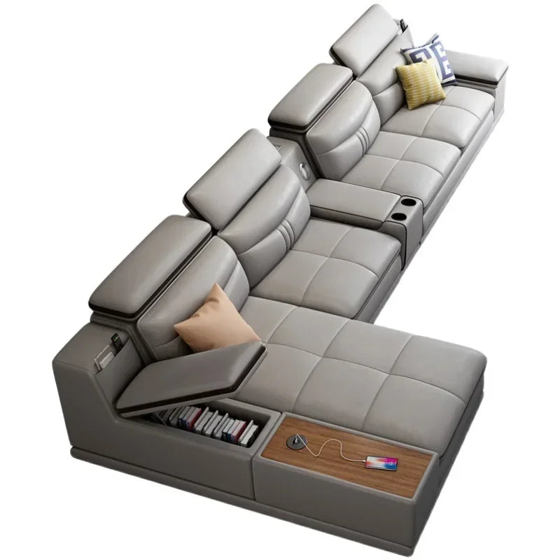 Luxury Wooden Sofa Set Design Modern Living Room Straight L Shaped Smart Sofa Bed With Storage - Clikcy