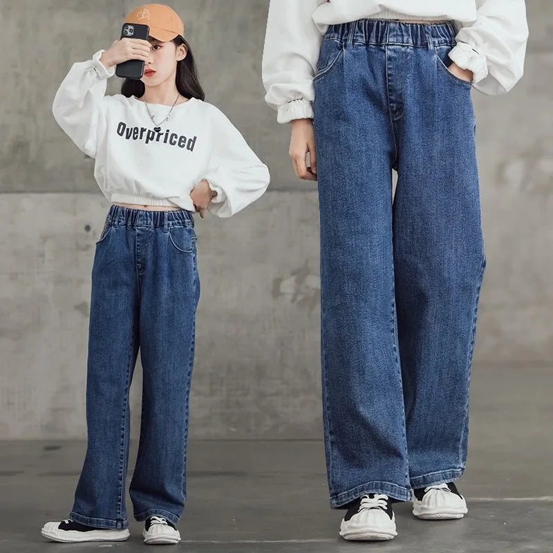 Thin Kids Pants Children's Clothing Sweatpants Clothes Teenage Girls Clothing Jeans Denim Streetwear Fashion Casual Harajuku - Clikcy