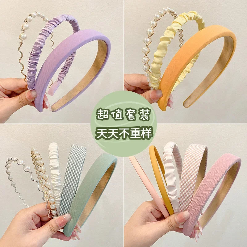3/5/6/7pcs Sweet Hairbands for Women Girls Multicolor Pearl Floral Hair Hoops Headbands Headdress Korean Hair Accessories Sets - Clikcy
