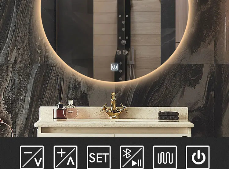 40/50/60CM Round Smart Hotel Bedroom Defogging Decorative Mirror LED Bathroom Mirror 3 Color Adjustable Backlight With - Clikcy