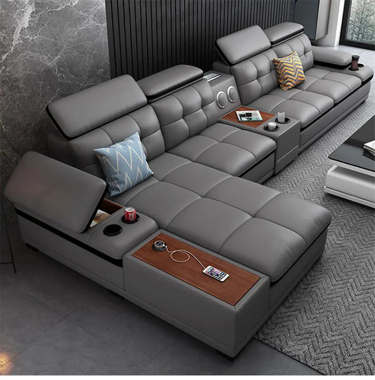 Luxury Wooden Sofa Set Design Modern Living Room Straight L Shaped Smart Sofa Bed With Storage - Clikcy