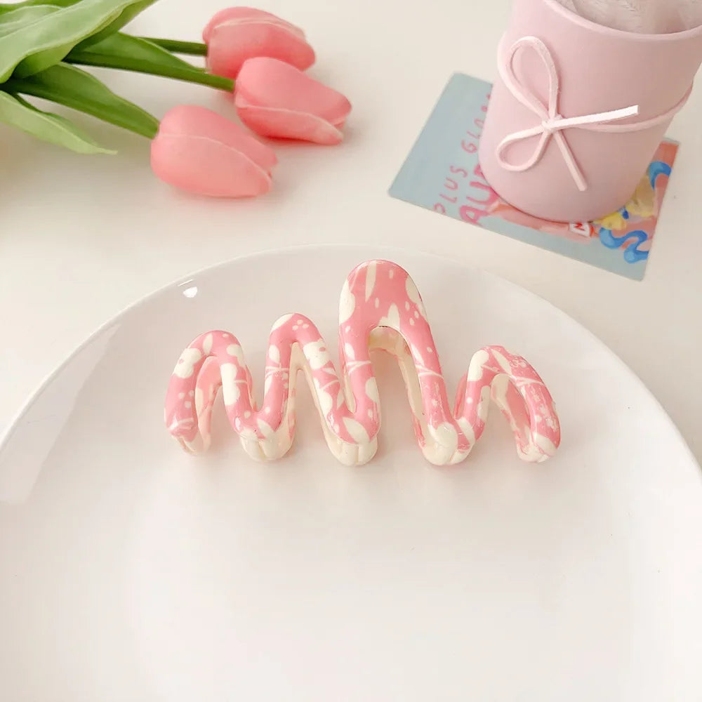 Super Large 13cm Printed Grab Clip Korean Fresh and Sweet Disc Hair Crab Clip Premium Girl Hairpin Hair Accessories