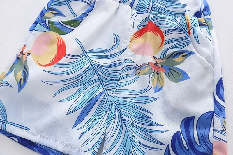 1 Set Boys Girls Beach Wind Suit Children's Short-Sleeved Printed Shirt + Shorts Suit Children's Cute Summer Thin Baby Clothes - Clikcy