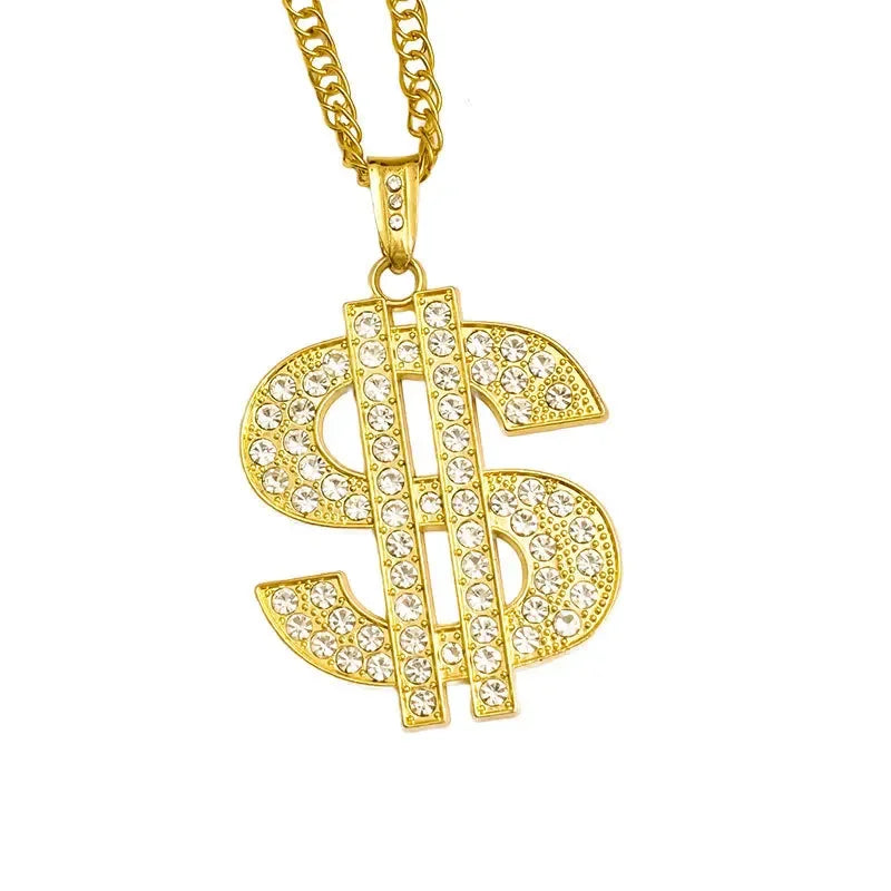 Men Gold Color Dollar Sign Necklaces,Hip Hop Money Dollar Pendant Collar Dollar Open Ring,Music Festival Party Gifts Jewelry - Clikcy