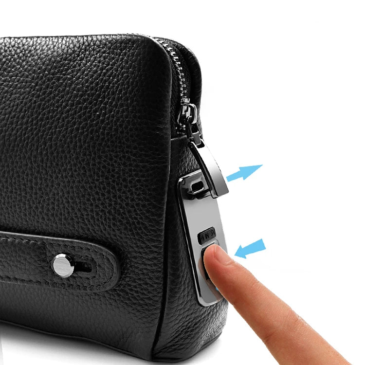 Men's Fingerprint Lock Bags for men Leather Hand Bag Male Long Money Wallets Mobile Phone Pouch Men Messenger Bag Anti-Theft - Clikcy