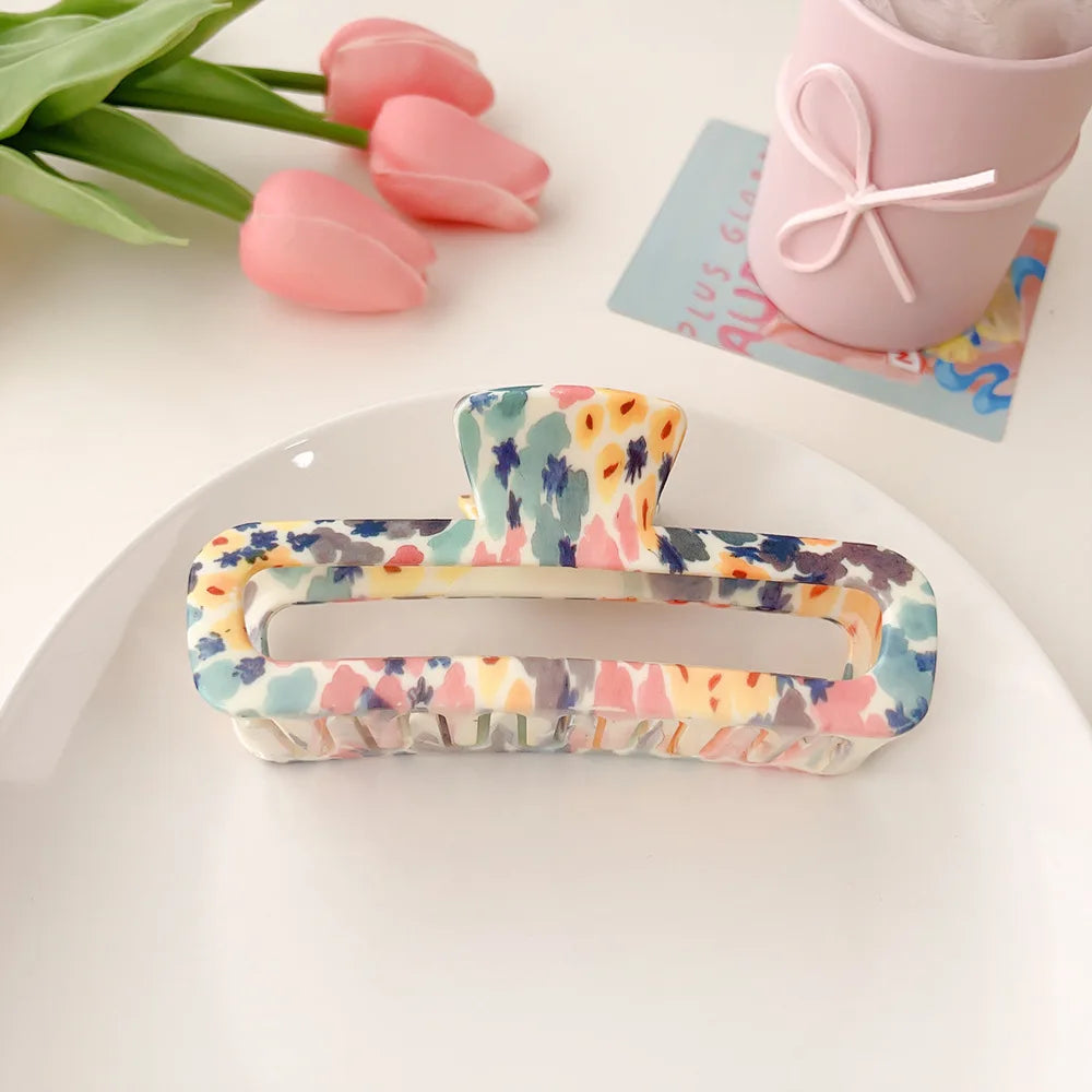 Super Large 13cm Printed Grab Clip Korean Fresh and Sweet Disc Hair Crab Clip Premium Girl Hairpin Hair Accessories - Clikcy
