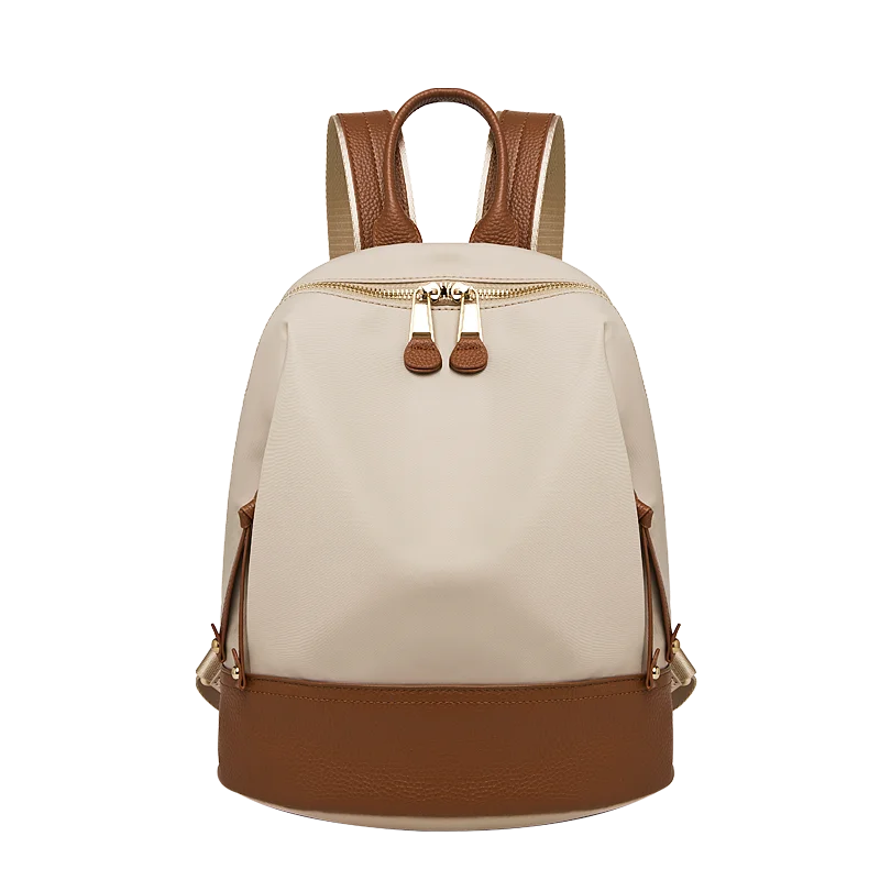 Marino Orlan Cow Leather Backpack for Women 2025 New Fashion Spring&Summer Waterproof Nylon Cloth Travel Student School Bag - Clikcy